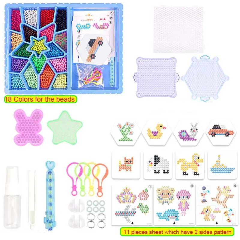 Aqua Beads 18 Colors Kits Sticky Perler Beados Pegboard Set Fuse Jigsaw Hama Magic Bead Water