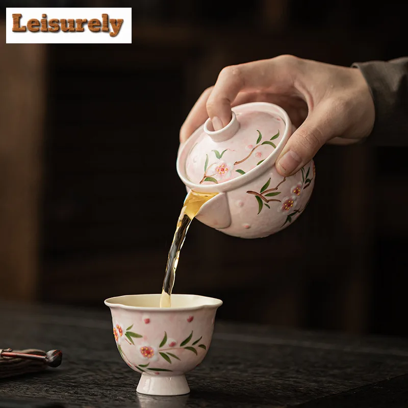 150ml Hand-painted Peach Blossom Teapot Zen Tea Infuser Pot Tea Maker Kettle with Strainer Dahongpao Chinese Tea Set Ornaments