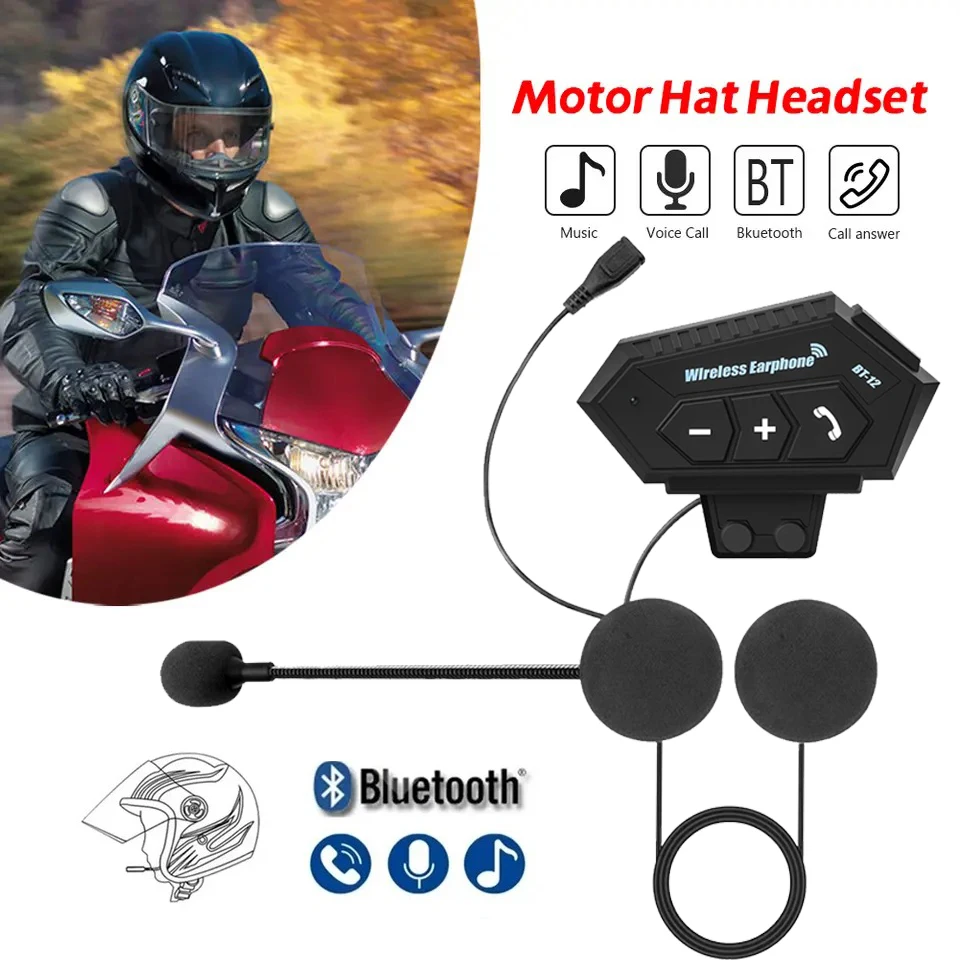 Motorcycle Helmet Headset Bluetooth Wireless Handsfree Stereo Music Player Speaker Headphone Support Auto Manual Call
