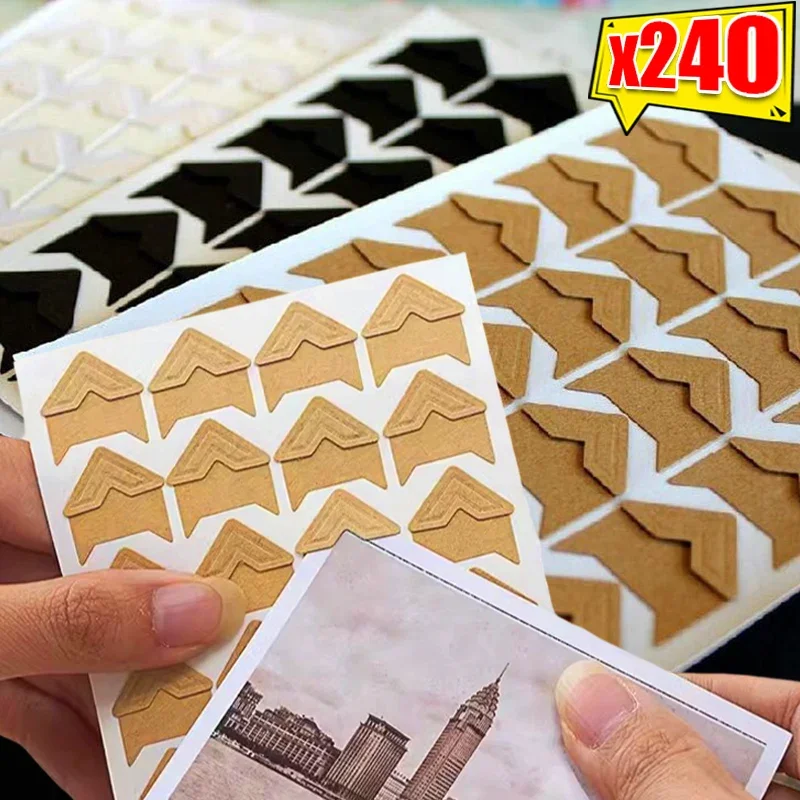 240/12PCS Photo Corner Sticker DIY Kraft Paper Scrapbooking Decor Self Adhesive Picture Journal Photo Album Stickers Frame