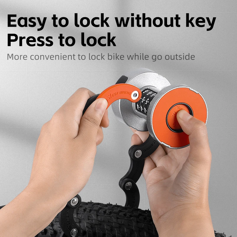 WEST BIKING Folding Bike Lock Combination Anti-theft Lock Portable E-Bike Heavy Duty Chain Lock Bicycle Cycling Accessories