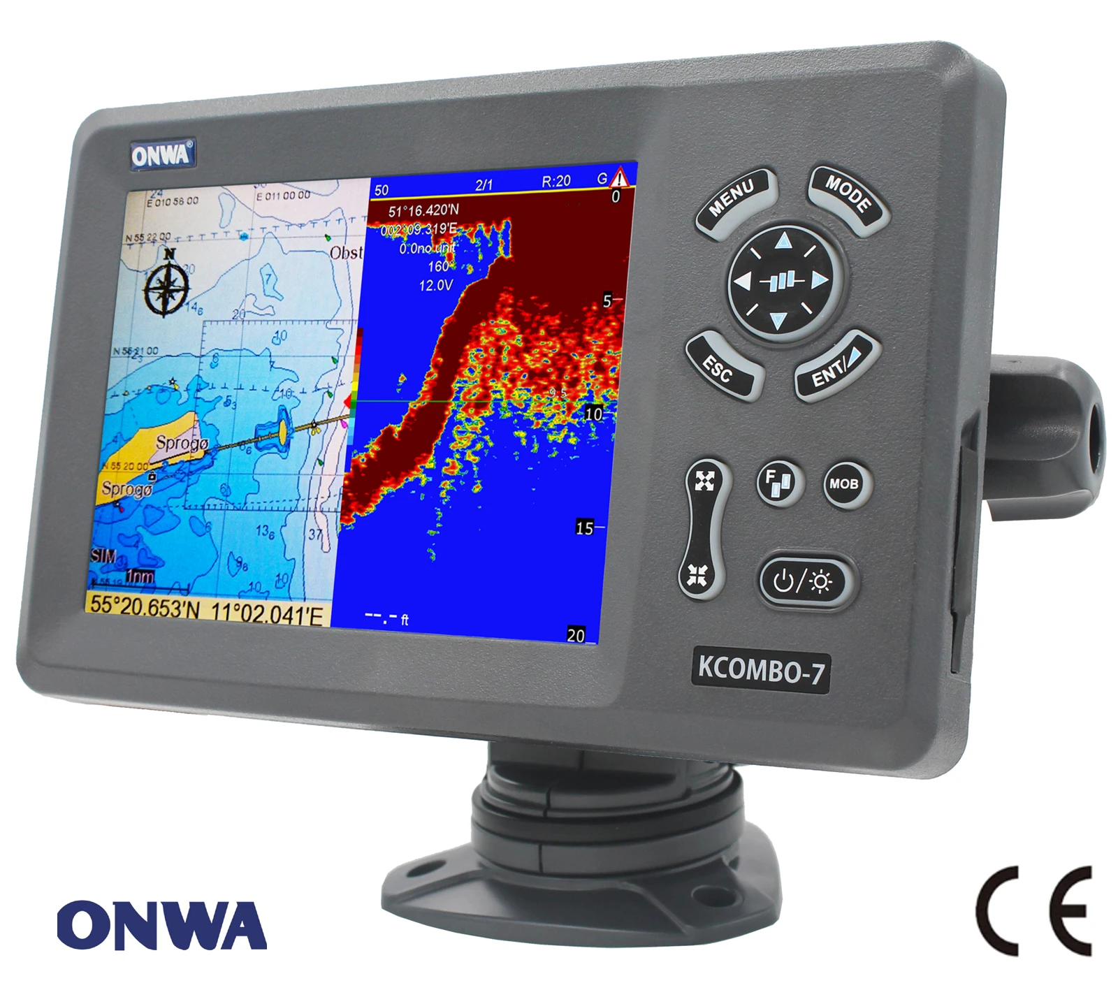 ONWA 7inch marine GPS fishfinder combo transducer Color LCD