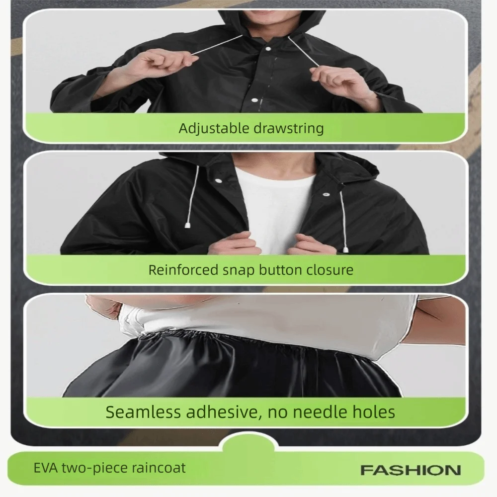 Portable Eva Raincoat Set Durable Full Coverage Split Raincoat Windproof Adjustable Cycling Raincoat Outdoor Rain Cover