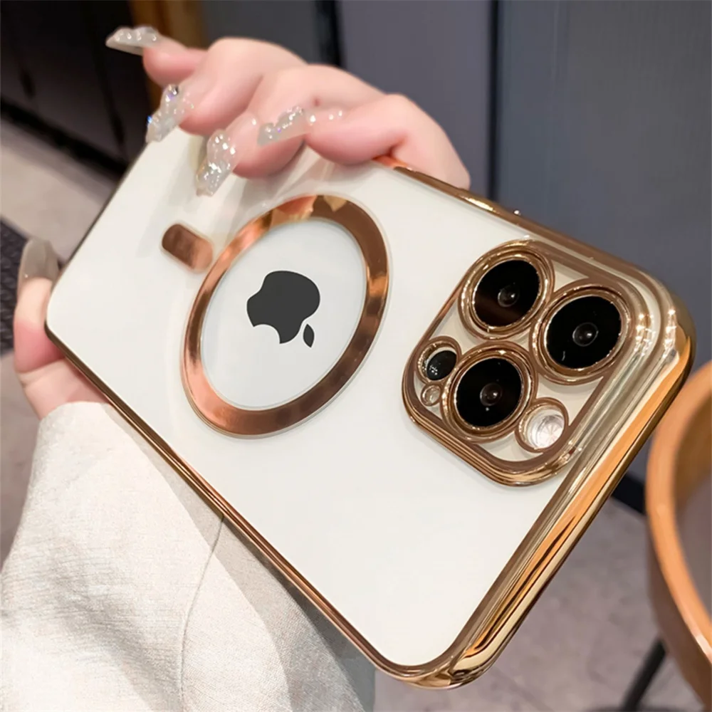 Luxury Plating Magnetic Wireless Charging For Magsafe Case For iPhone 13 12 Mini 14 11 XS Pro Max XR X 8 7 Plus Soft Clear Cover