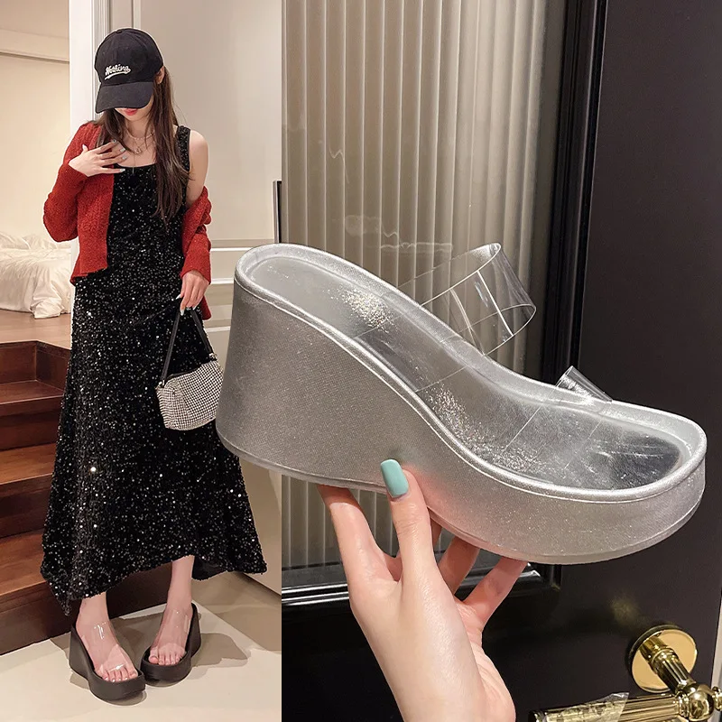 

Сандалии женские на низком каблуке, мягкие шлепанцы на платформе, резиновая подошва, повседневная обувь в стиле ретро, бежевые, лето 2024