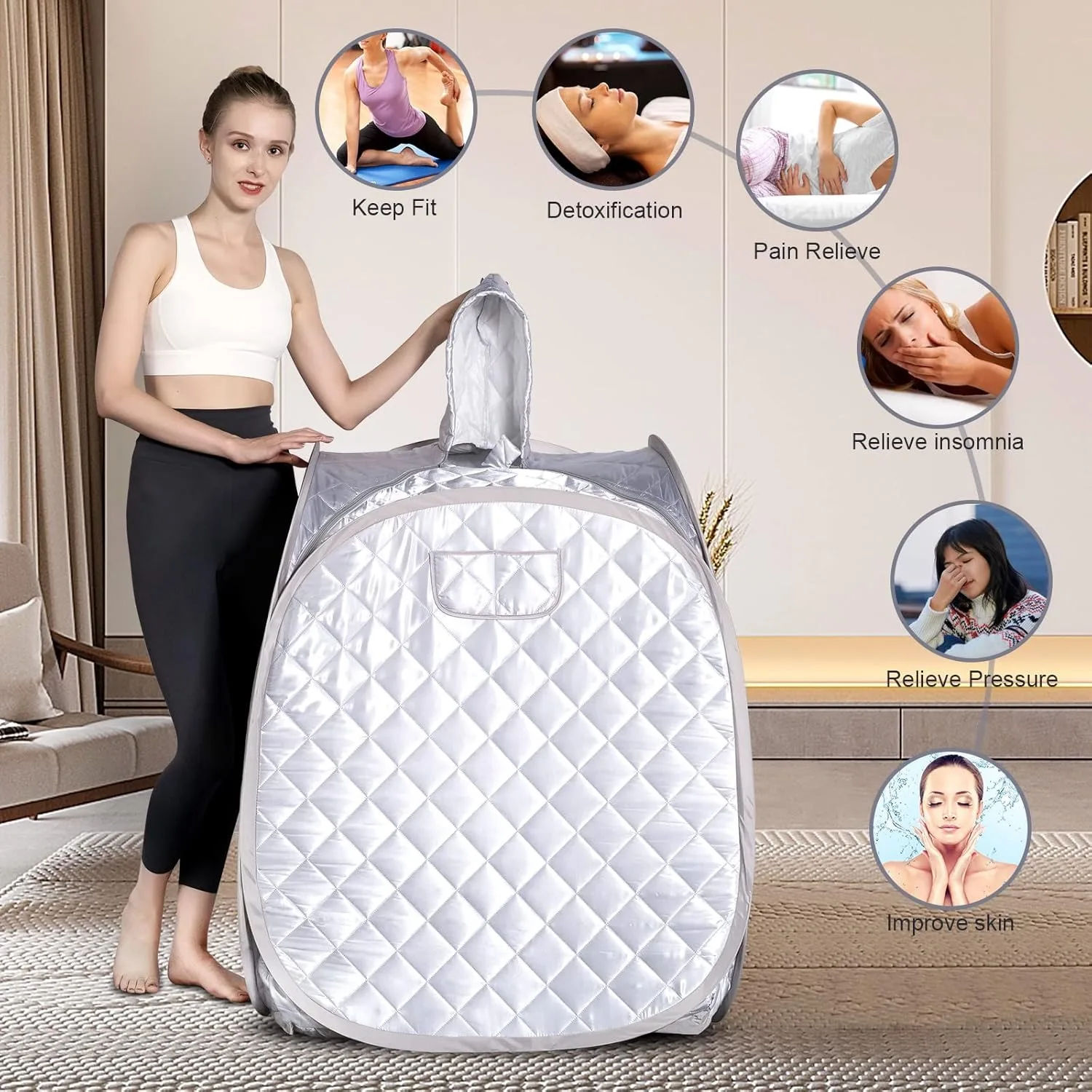 Portable Sauna set one Person Full Body at Home Spa Hat Tent Include 2L Steamer with Remote Control for Detox 4