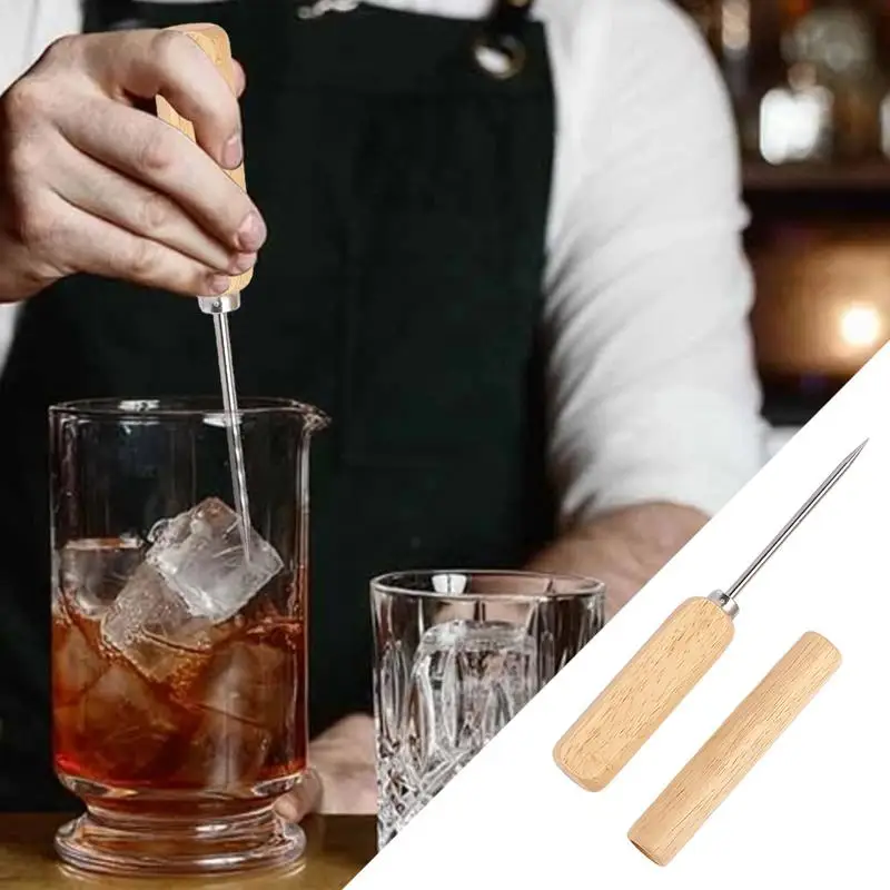 ice picks for breaking ice Stainless Steel Ice Pick with Wooden Handle Manual Ice Shaper Bar & Cocktail Tools Ice Crusher Tool