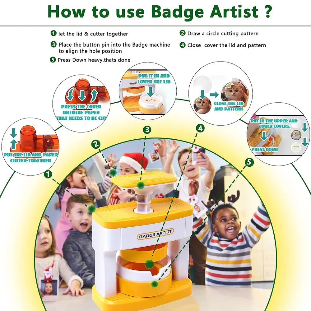 Badge Button Maker Machine Kid Gift DIY Pin Button Press Badges Maker Machine 48Pcs Parts Picture Circle Cutter badge maker,button maker machine