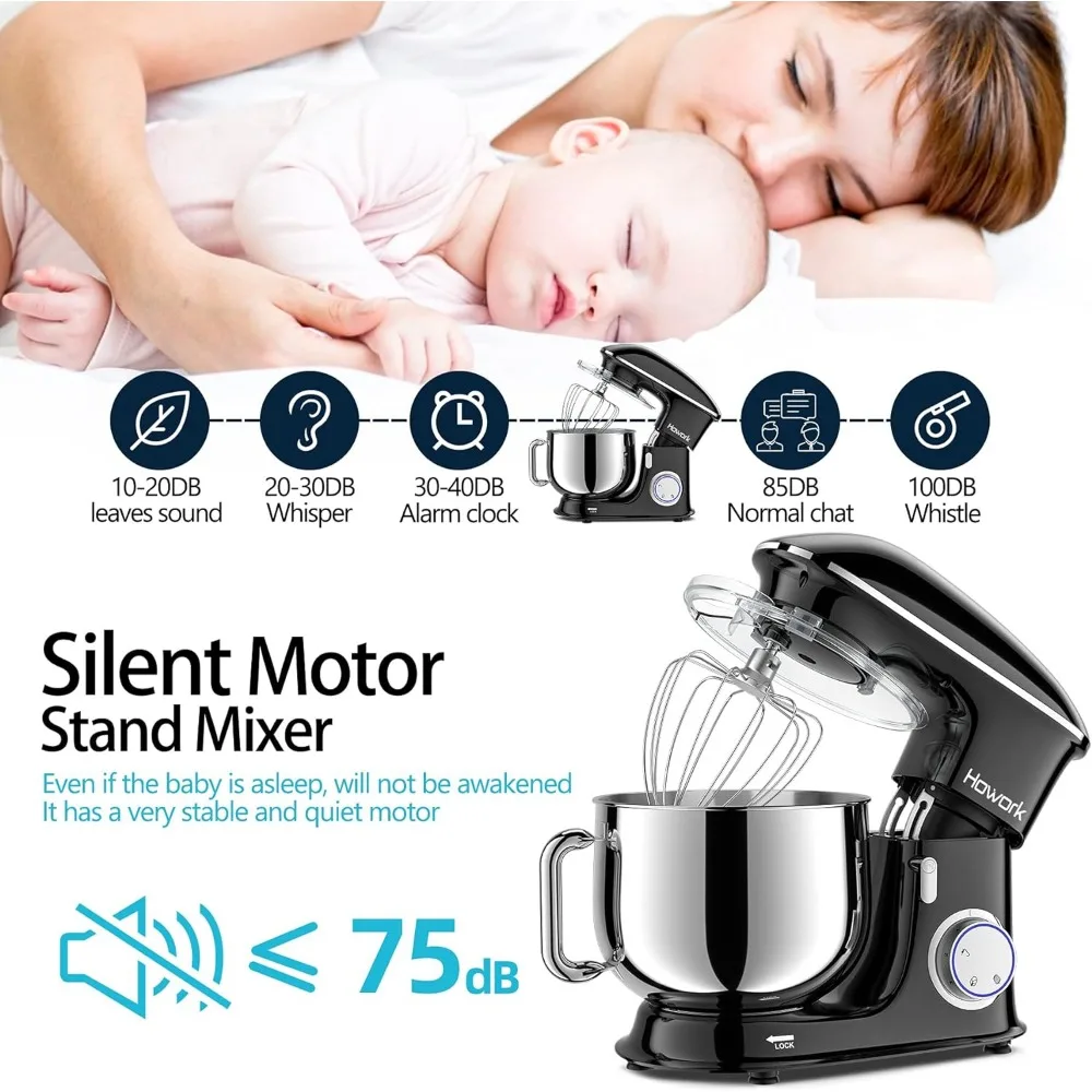 8.5QT Stand Mixer, 660W 6+P Speed Tilt-Head, Electric Kitchen Mixer With Dishwasher-Safe Dough Hook, Beater 3