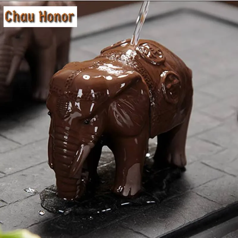 Purple Clay Elephant Tea Pets Auspicious Animal Crafts Creative Ceramic Small Figurines Teahouse Ornaments Home Decor Gifts