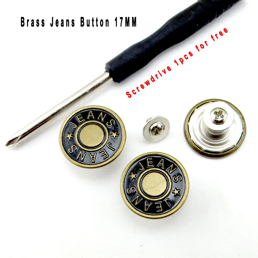 3 PCS Set Replacement Jeans Buttons, 17mm No-Sew Nailess Removable Metal Jeans  Button Replacement Repair Combo, Thread Rivets, Screwdriver, Storage Box