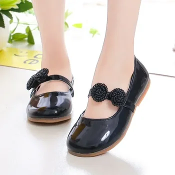New Girls Leather Shoes for School Shoes Floral Flower Girl Flats for Wedding Party Children Mary Janes Princess Sweet All Black 1