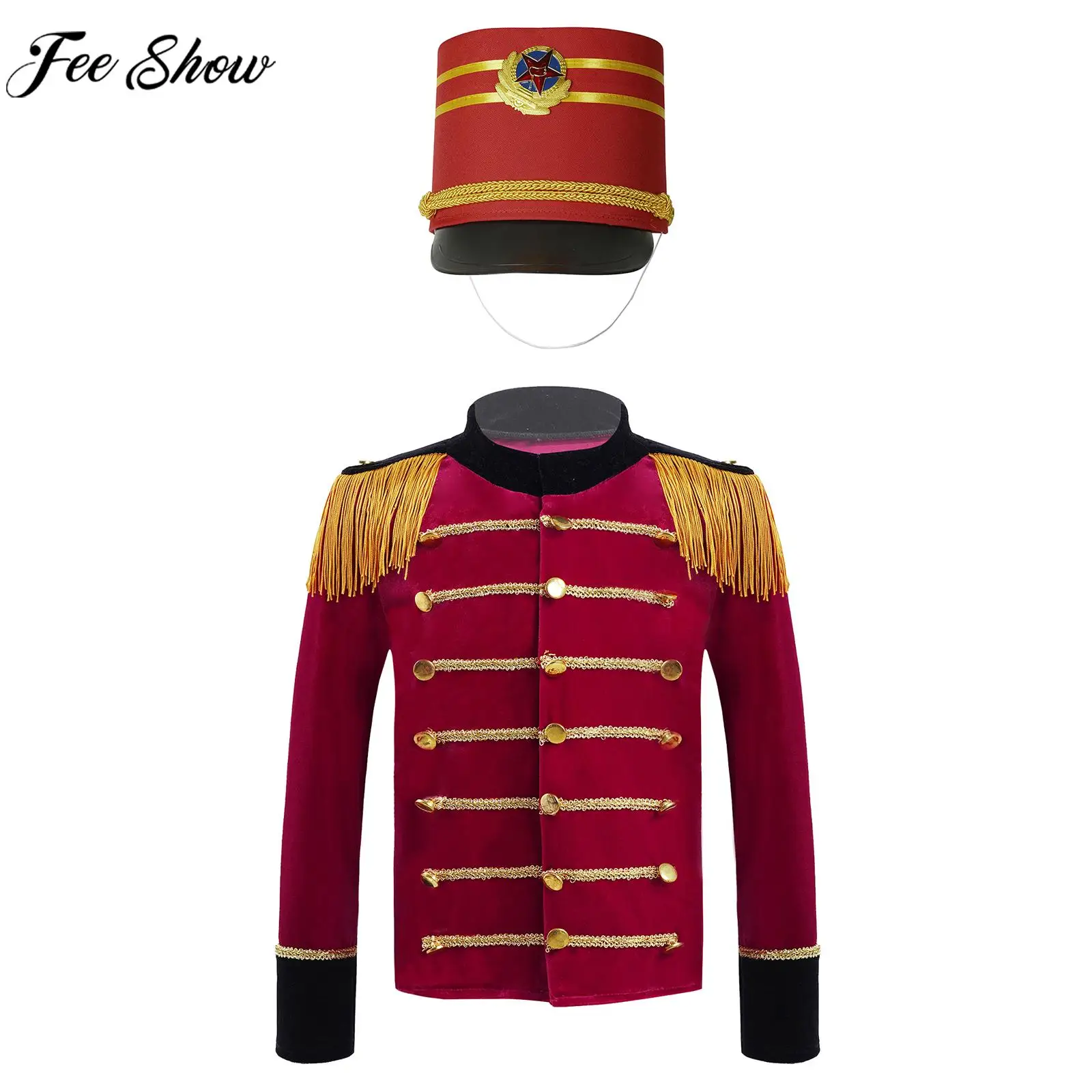 

Аксессуары для мальчиков, барабанная труба, команда Honor Guard, костюм для выступлений, топы с длинным рукавом и шапкой для детской тематической вечеринки