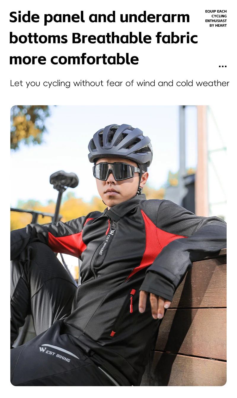 WEST RADFAHREN Winter Radfahren Set Thermische Fahrrad Tragen Radfahren Uniform Kleidung Männer Frauen Warm Halten Winddicht Jersey Radfahren Anzug – Detail 13