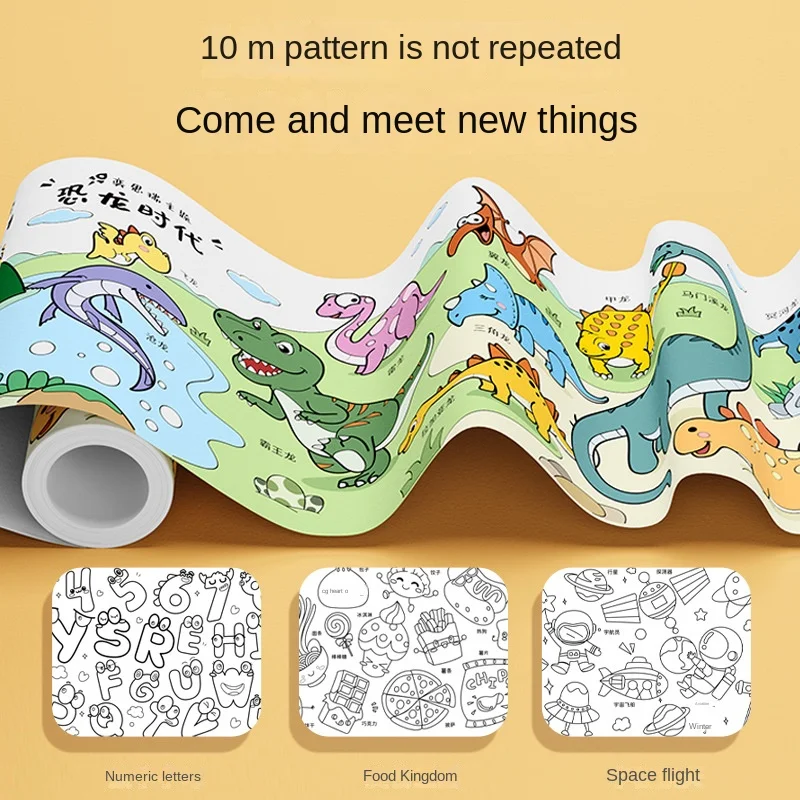 3m/10m Long Kids Graffiti Picture Book Toy Scroll Canvas Drawing Sticker Toy Watercolor Crayon Coloring Picture Book Set Toys