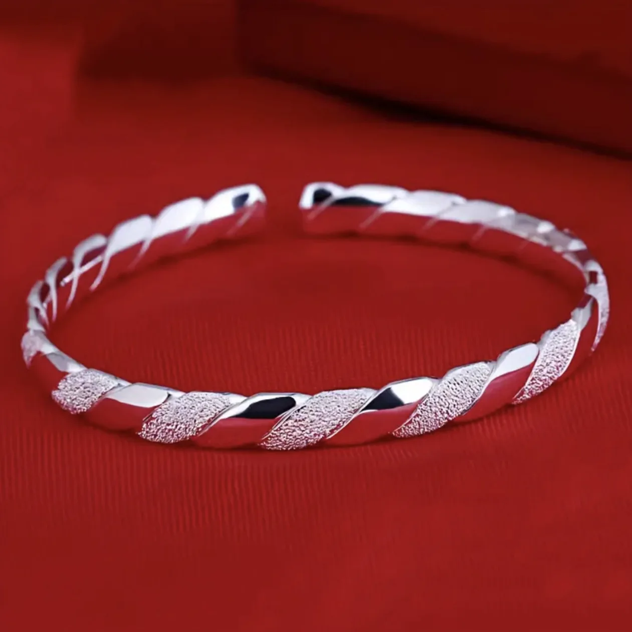 Trendiges 925 Sterling Silber Rundes Armband, Modischer Einfacher Großer Armreif für Damen, Schmuckgeschenk – Detail 8