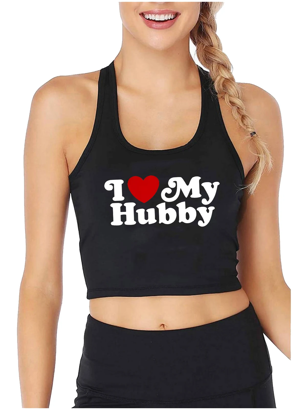 

I Love My Hubby Design Sexy Slim Fit Crop Top Hotwife Humorous Fun Flirting Tank Tops Women's Sports Training Camisole