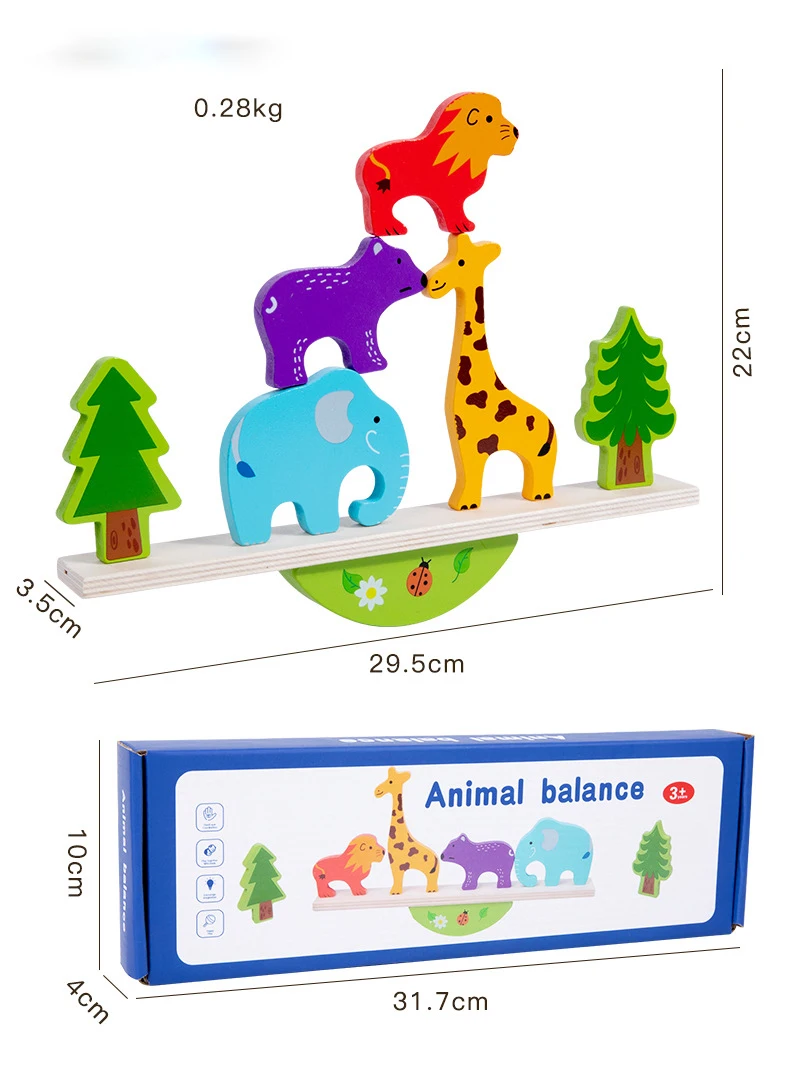 Montessori Wooden Tree Toys Animal Balance Stacking Building Block  Game Early Childhood Education Creative Game for Toddler 1-3