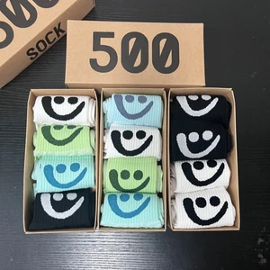 4pair/Box Women's Socks Smiling Face Cute Korean Style Gift Box Package Spring/Summer Smiling Short Socks InS Fashion