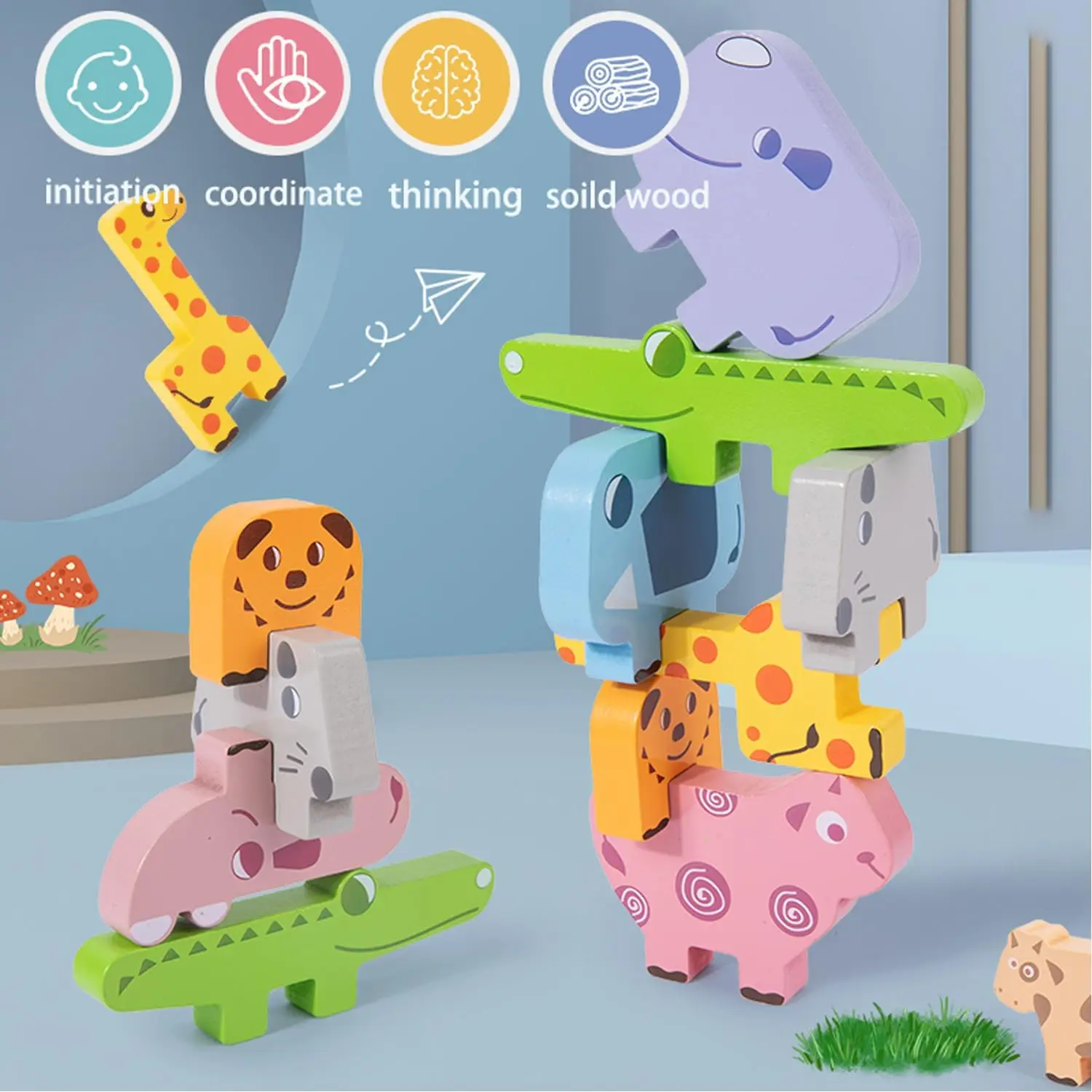 Animal Stacking High Wooden Children's Early Education Educational Parent-child Game Stacking Joy Balance Building Block Toys