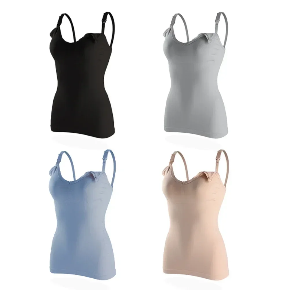 24-35Y Summer Solid Clolor Sleeveless Nursing Clothes Women Pregnant Tank Top Plus Size Maternity Clothing Breastfeeding Vest 2