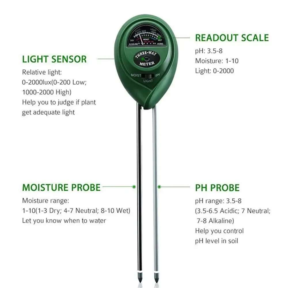 3 in 1 Soil PH Meter Sunlight PH Tester Garden Flowers Soil Moisture Sensor Meter Plants Acidity Humidity Monitor Detector soil moisture sensor soil moisture meter