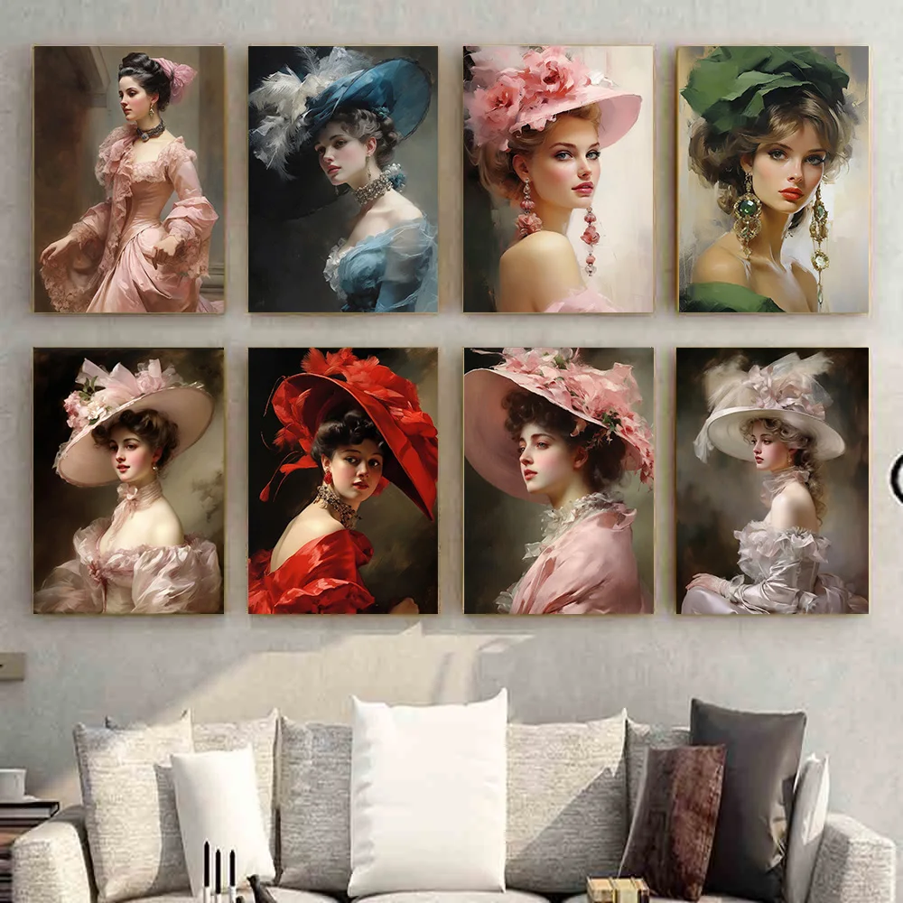 Elegant Vintage Woman In Large Hat Portrait Poster Print Wall Art ...