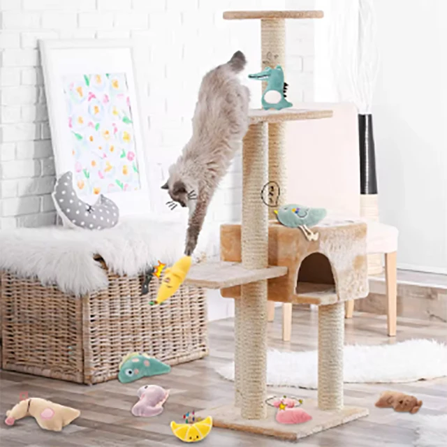 Pet Teeth Grinding and Anti Bite Toy Cartoon Plush Animal Cute Doll Self Fun and Soothing Pet Cat Toy Suitable for Home Play 2