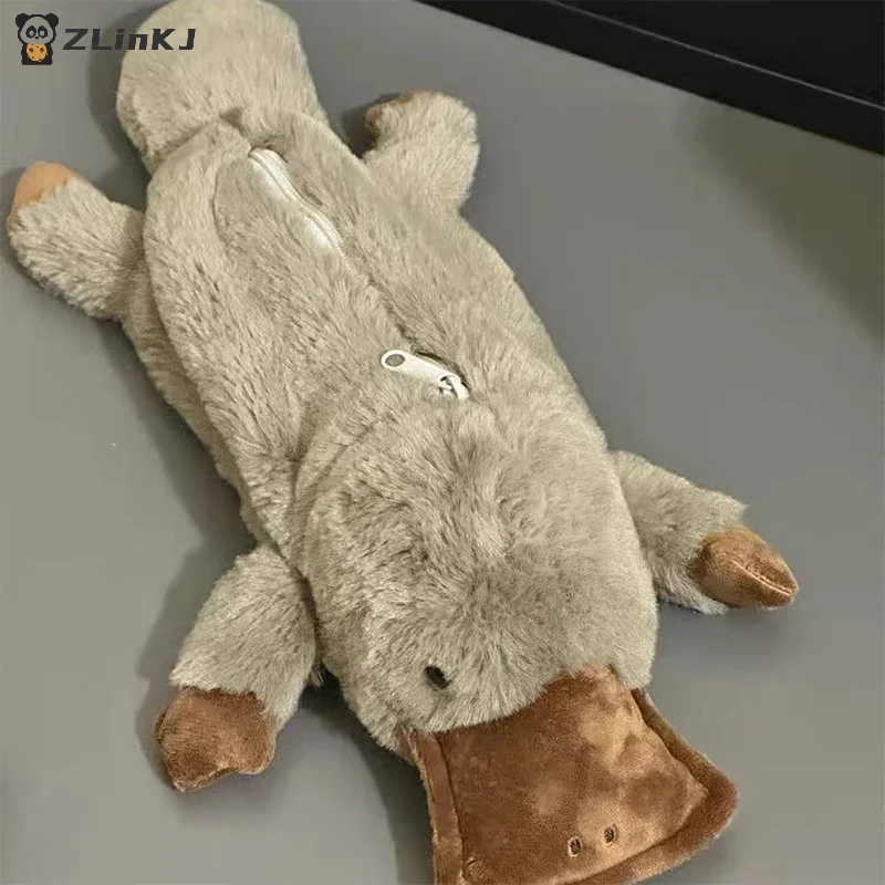 ▶ 1Pcs 귀여운 플래티퍼스 연필 케이스 화장품 가방 플러시 펜 파우치 대용량 보관 가방 학교 용품 문구 상자