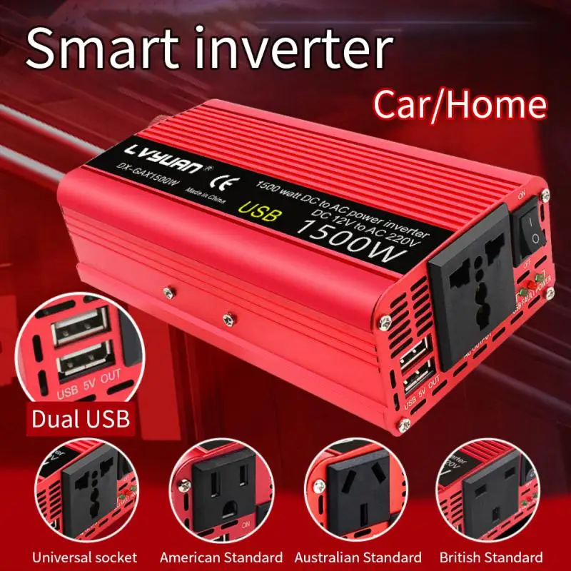 

Car Inverter 1500W Power DC 12V to 110V/220V 230V Dual USB Charging Adapter Converter Solar Omvormer 12 Naar 220 Volt Europa