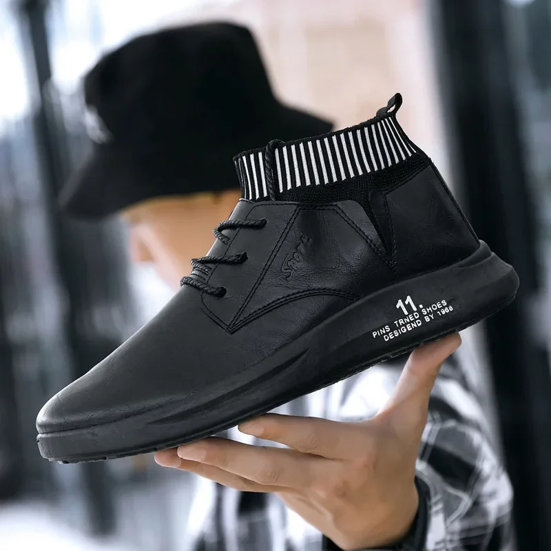 Waterproof Martin Boots Men Leather Shoes Casual British Style Ankle Boots Outdoor Comfortable Black Boots Botas Hombre