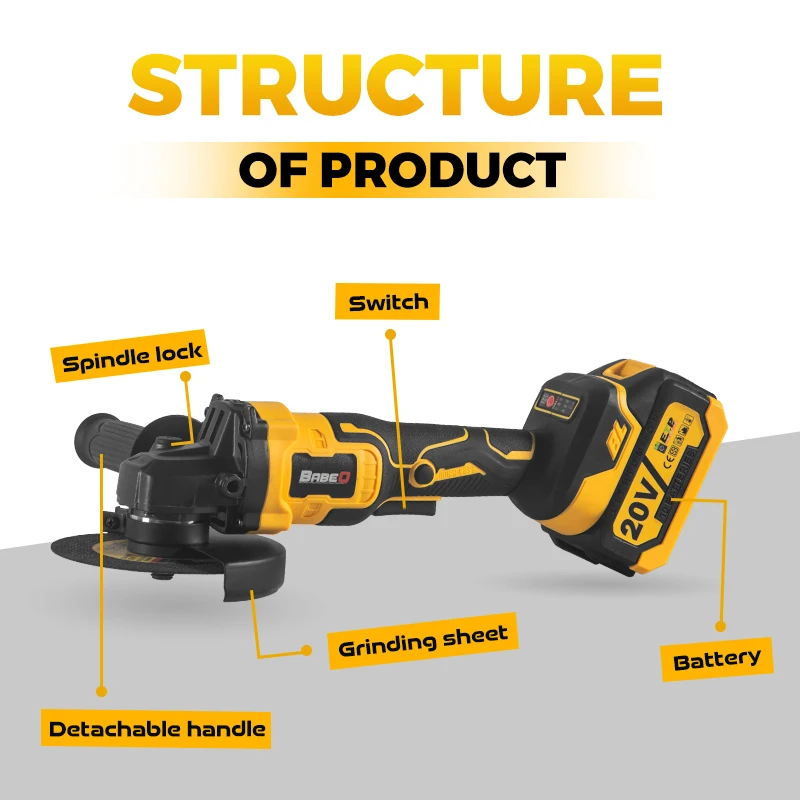 125MM M14 Brushless Angle Grinder 3 Gears Variable Cordless Angle Grinder with Box Li-on Battery Grinding Machine Cutting Tools 3