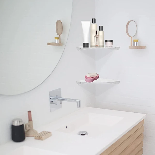 2Db/Beállított Akril Fali Sarok Tartó Polc Csavarokkal, Szervező Háromszög Alakú Vízálló Otthoni Konyhai Wc Kollégiumi Tartozékok - Image 4