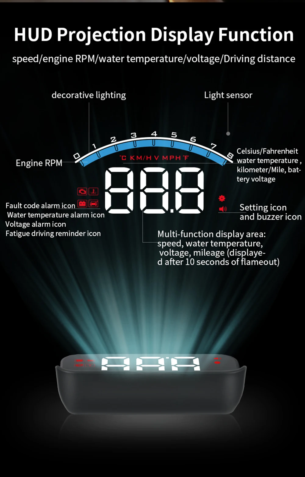 HUD M6S Head up Display Digital Car Speedometer GPS Projector Windshield On-boar