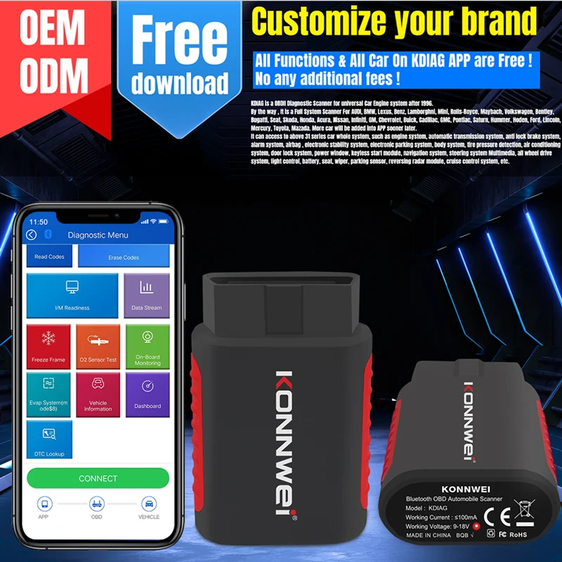 KONNWEI KDIAG OBD 2 MINI Full System Auto Scanner Reset SAS EPB Service ECU Programmer Cars Diagnostic Tools