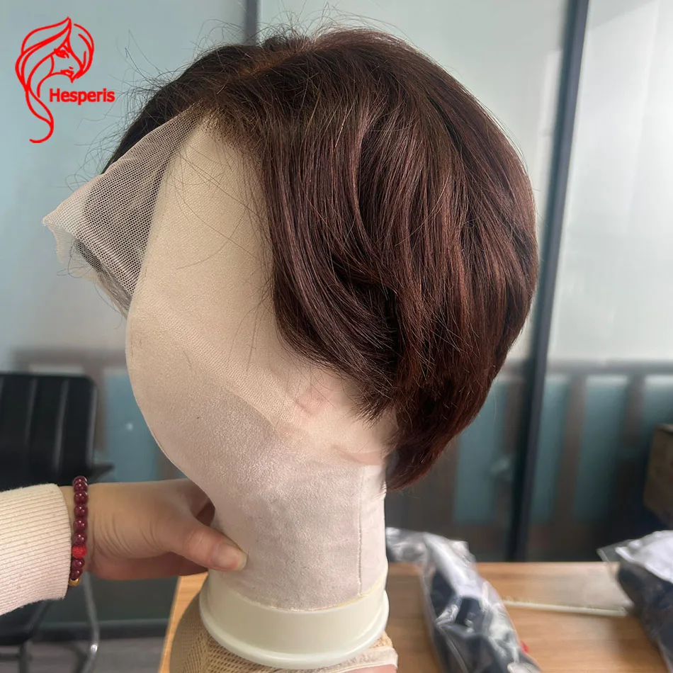 Hesperis Color #4 Pre Style Men's Full Lace Wigs Transparent Pre Cut Male Full Lace Human Hair Wigs For Men Short Cut Male Wig
