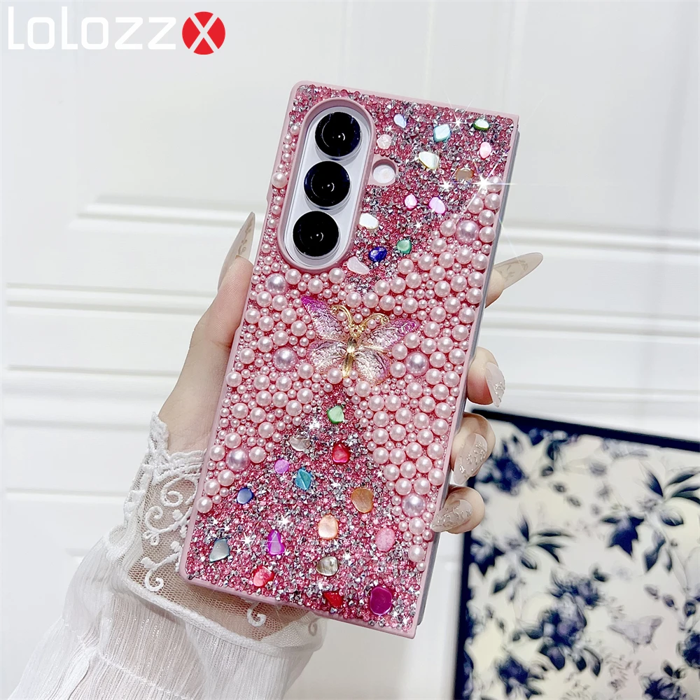 Glitter Butterfly Gradient Diamond Pearl Pink Gift Case Cover
