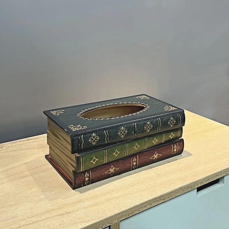 Exquisite Classical Vintage Wooden Book Tissue Box, Rectangular Napkin Holder Dispenser, Restaurant Tissue Storage Box Ornament 6