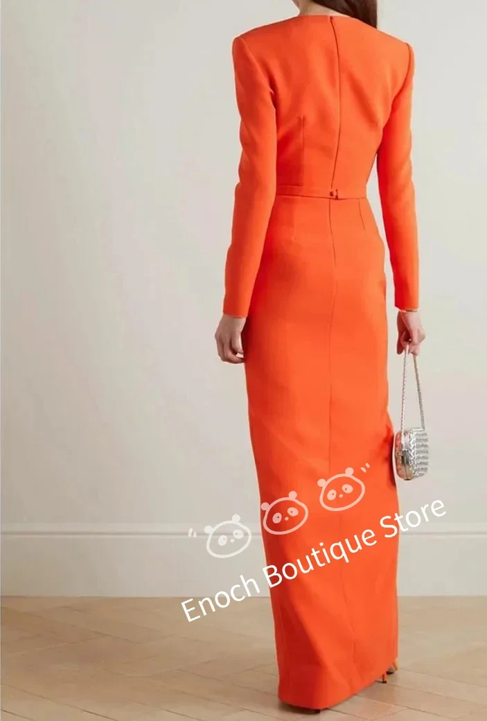 Evening Party Dresses Elegant Long Orange Crepe With Slit Sheath Wrapped Neck فساتين السهرة Floor Length Prom