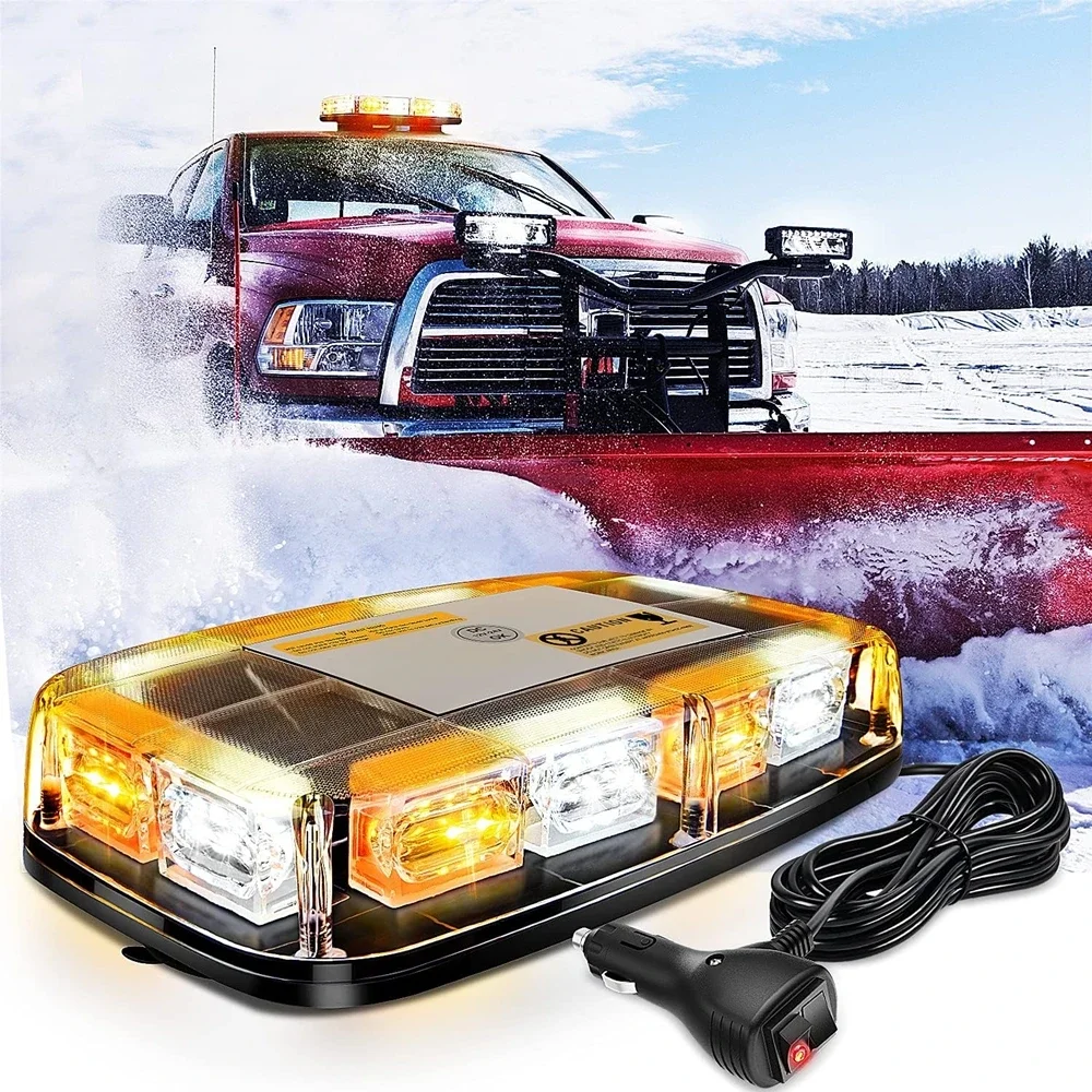 

48 LED Emergency Strobe Lights Amber White Car Roof Top Safety Warning Light Bar Police Flashing Signal Lamp For 12/24V Vehicle