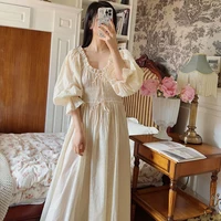 100% Pure Cotton Women Nightgown Embroidery Beautiful Vintage Nightdress Long White Palace Retro Princess Sleepwear Lounge Robe - Image 6