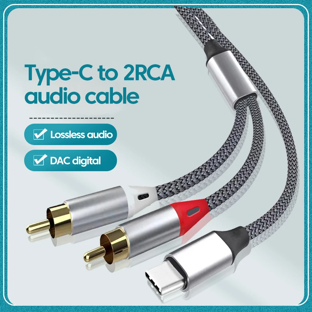 USB-C to Dual RCA Audio Adapter Cable for Speaker and Amplifier Connectivity