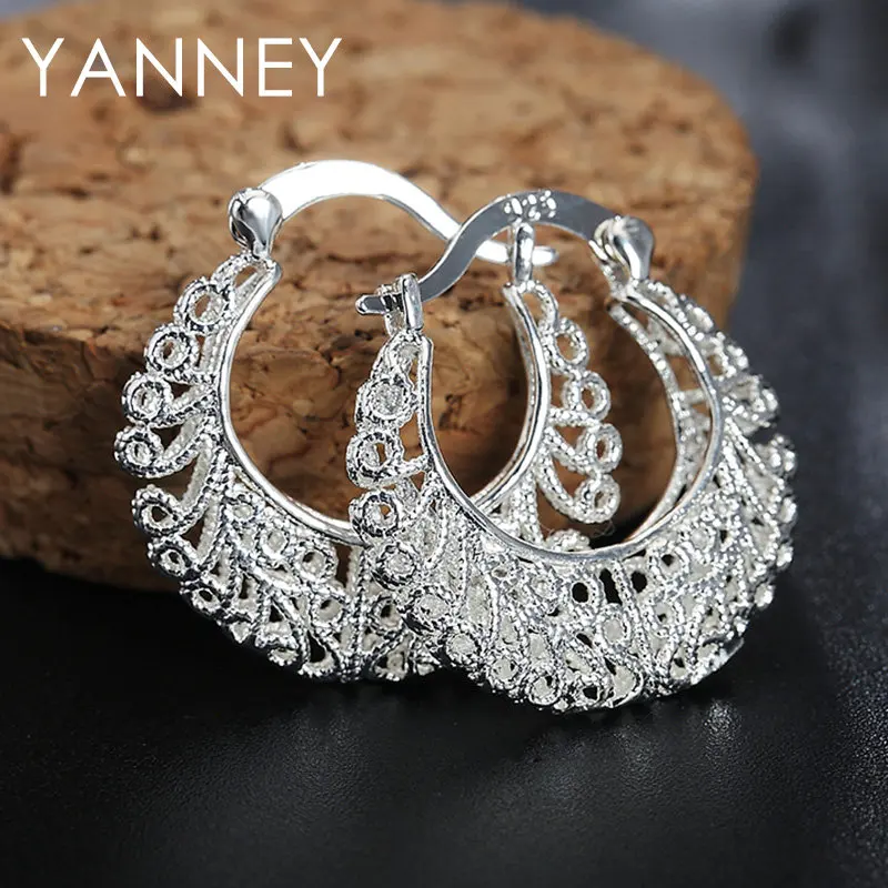 

New Luxury 26MM Round Cutout Flower Round Earrings For Women 925 Silver Earrings Wedding Party Fashion Jewelry Accessories
