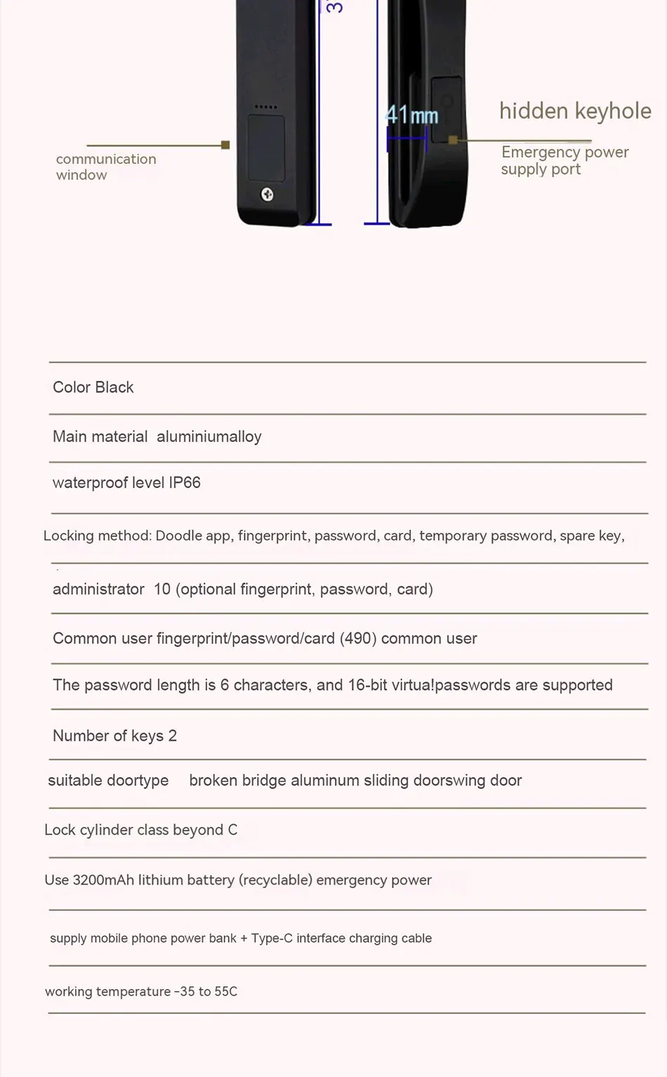 Waterproof Face Recognition Camera Fingerprint Lock TUYA WIFI APP RFID Card Code