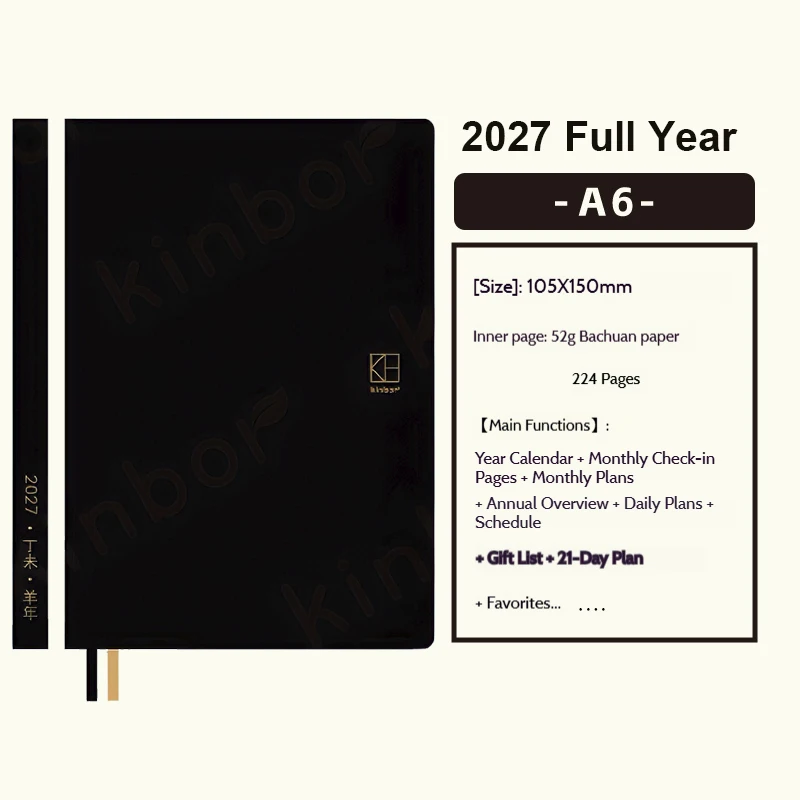 Premium Kinbor Soft Cover Journal Planner - Daily Agenda & Habit Tracker Gift