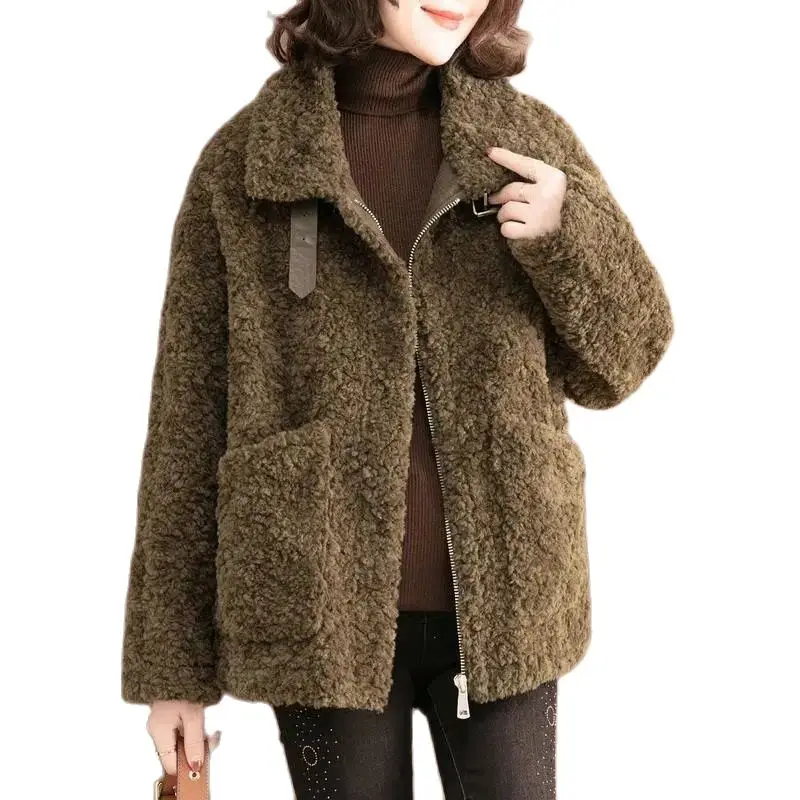Thick Lamb Wool Coat For Women's Winter Jacket 2023 New Faux Fur Coat Sheep Shearing Short Winter Fleece Top L314