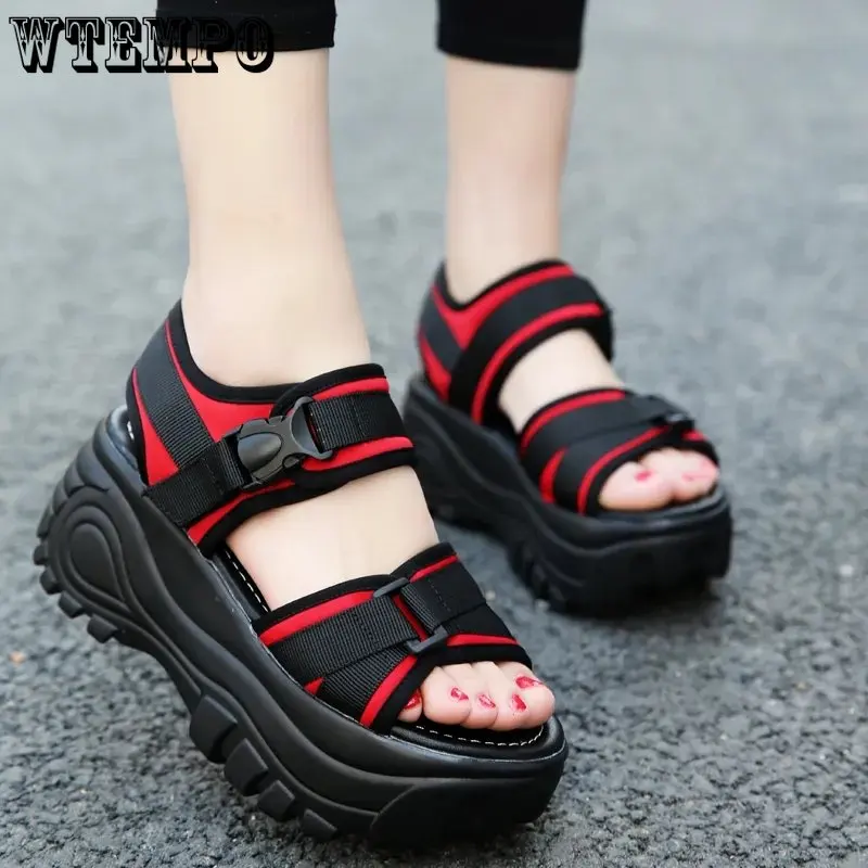 

WTEMPO Thick Sole Sandals Women Summer Solid Slope Heel Cool Platform Shoes Girl Fashion New Korean Casual Sports Roman Sandals