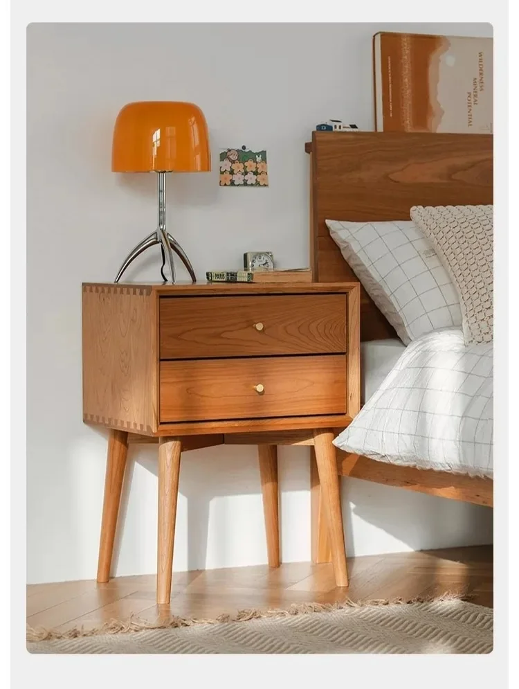 Nordic Solid Wood Bedside Table Cherry Wood Bedroom Small Locker With Drawers Chest White Oak Bedside Table Log Color