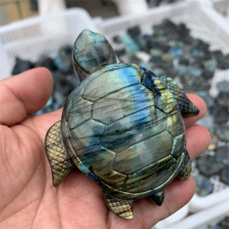 

Natural Labradorite Healing Stone Hand Carved Animal Turtle Crystal Tortoise Carving For DIY Decorations 1pcs