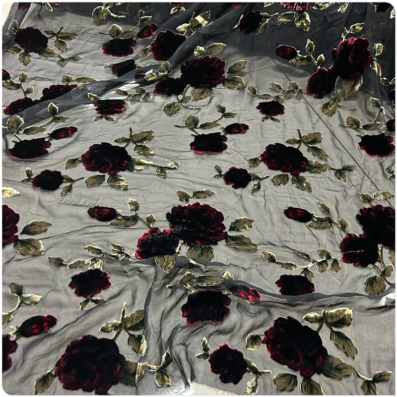 Hollow Artificial Silk Bottom Cloth Cotton Burnt Out Mulberry Silk Velvet Fabric Cheongsam Dress Shirt Short Sleeve Clothing
